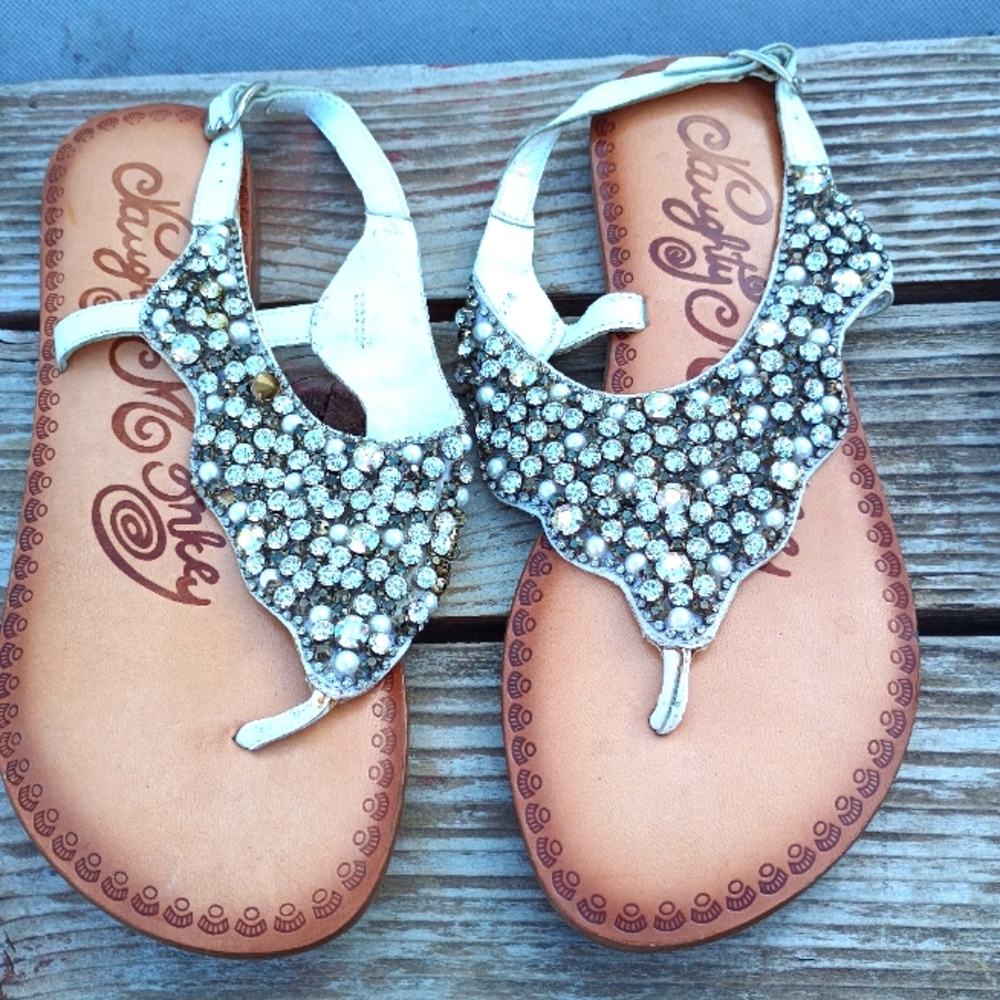 Naughty Monkey White and Silver Sandals with T-Strap Design